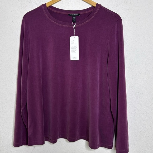 Eileen Fisher Cupro crew neck Size L NEW Jam Lagenlook  NWT - Picture 2 of 3